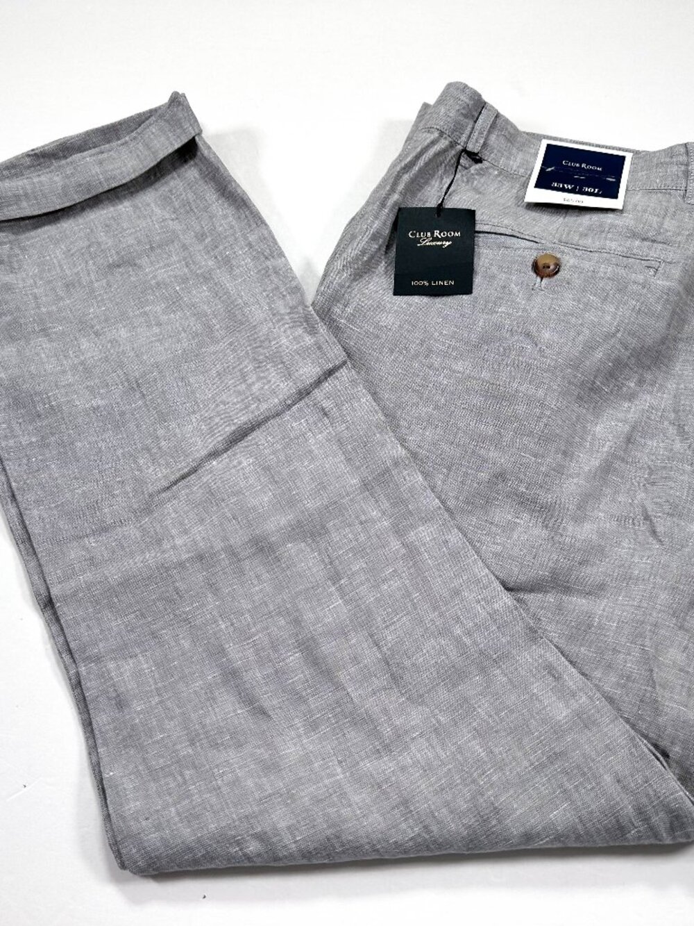 Club Room Luxury Linen Pants Grey Slate Men’s 33 x 30 NEW NWT